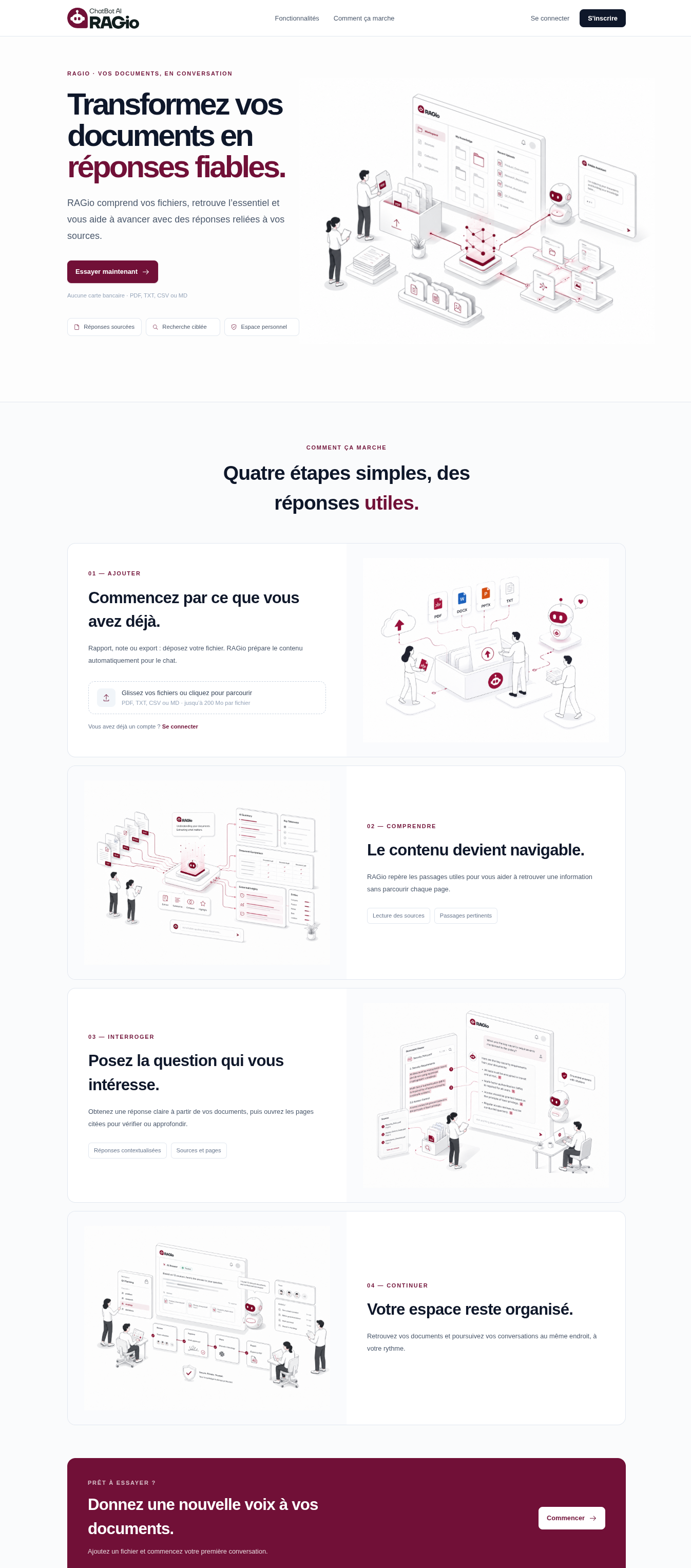 Full RAGio landing page from navigation through the final call to action