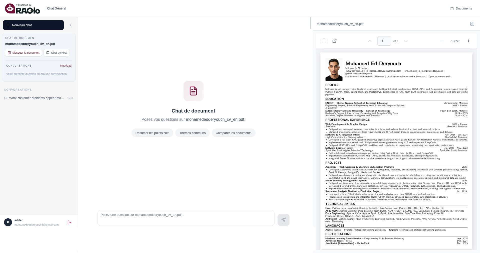 RAGio document workspace with an original PDF open alongside chat